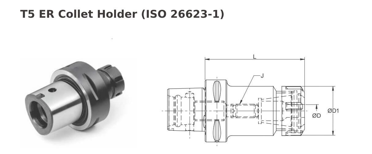 Polygonal Shank T5 ER20 060 ER Collet Holder (Balanced to G2.5 25000 RPM) (ISO 26623-1) (Compatible with Capto® Style C5)